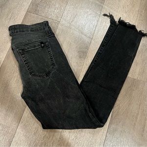 Faded Black Joe’s Skinny Ankle Fringed Jeans